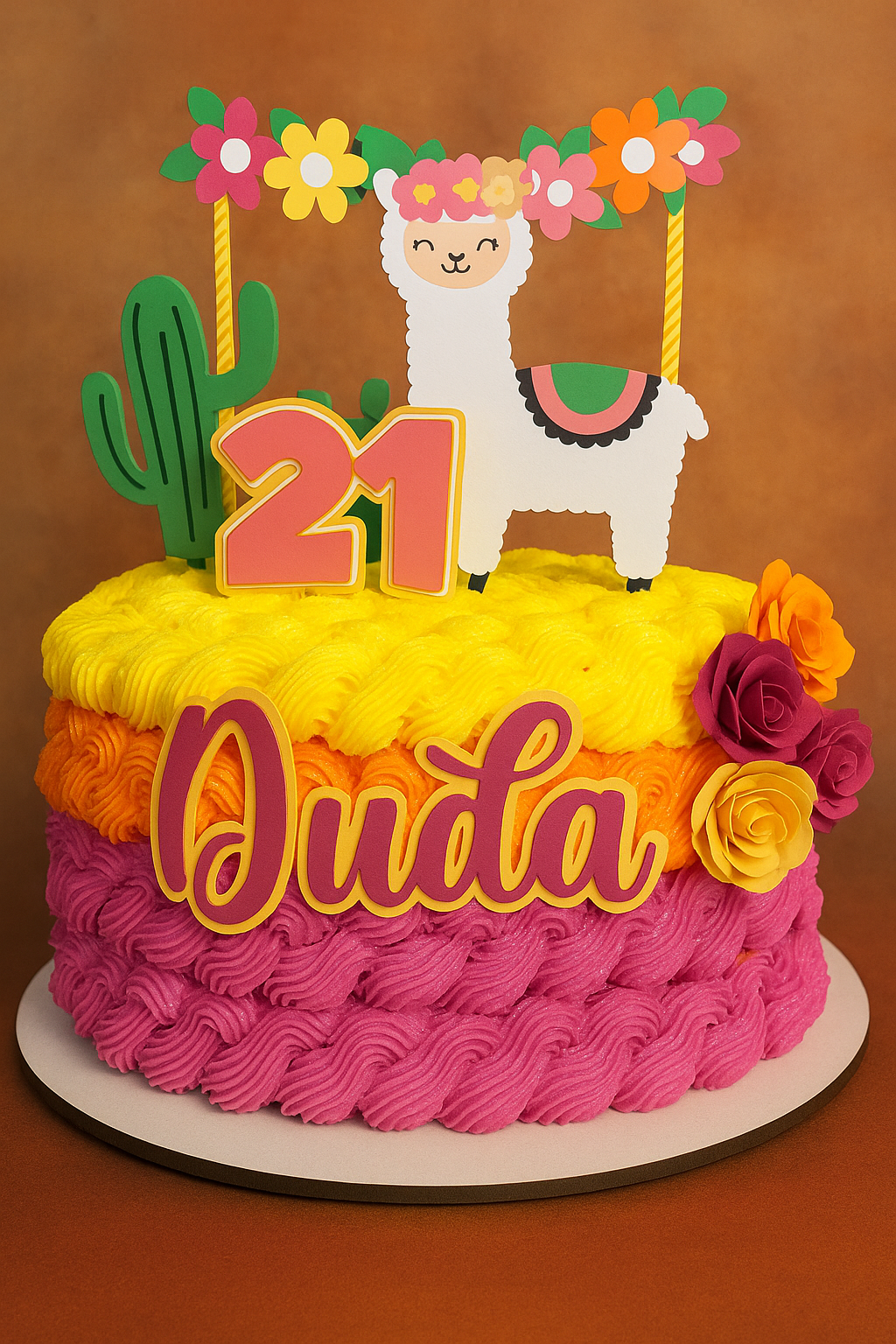 Bolo decorado com tema de Lhamas.